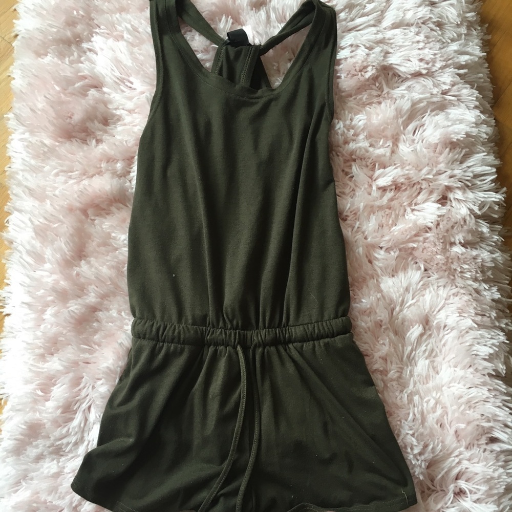 Army green open back romper
